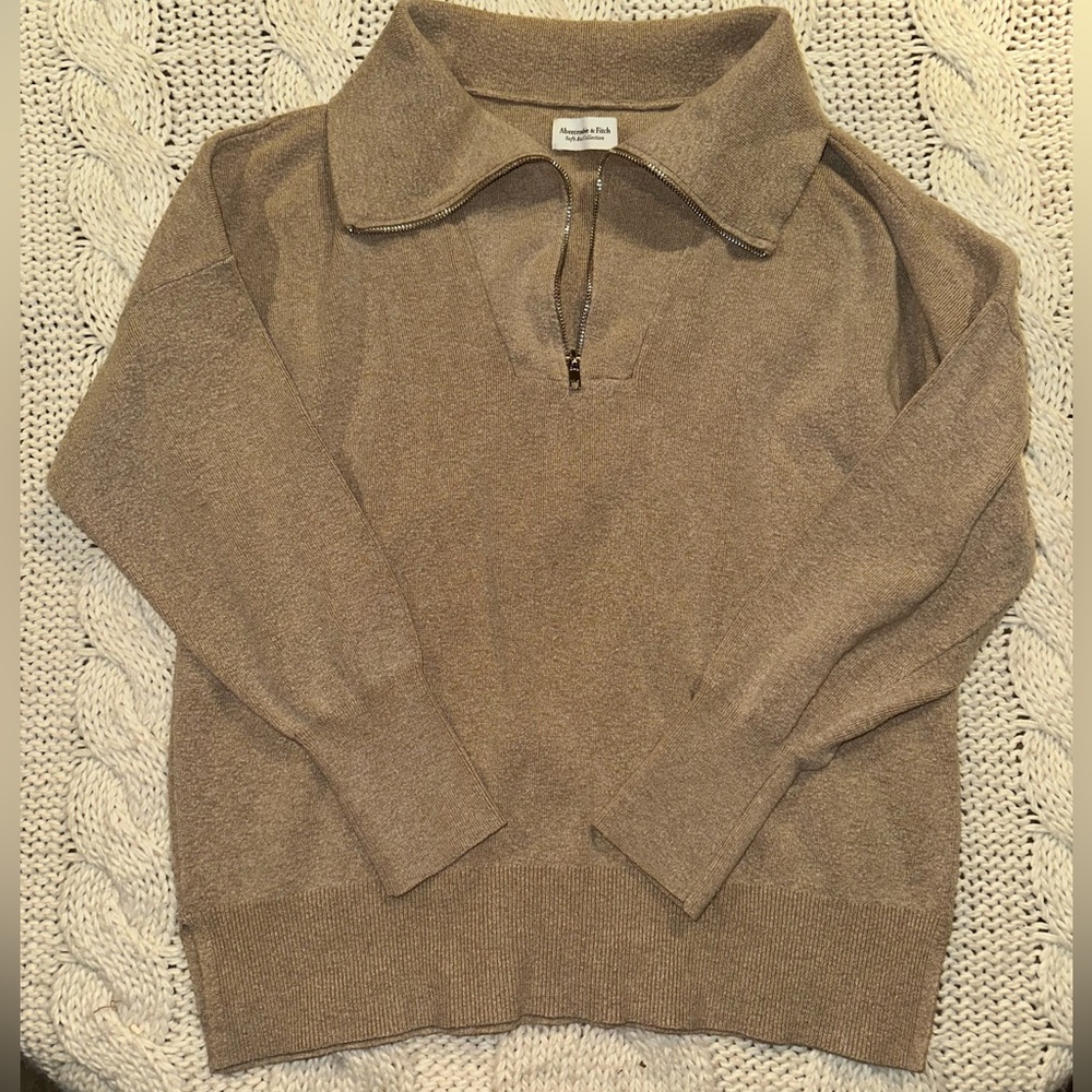 Abercrombie and Fitch collection Tan Sweater with Zip Collar